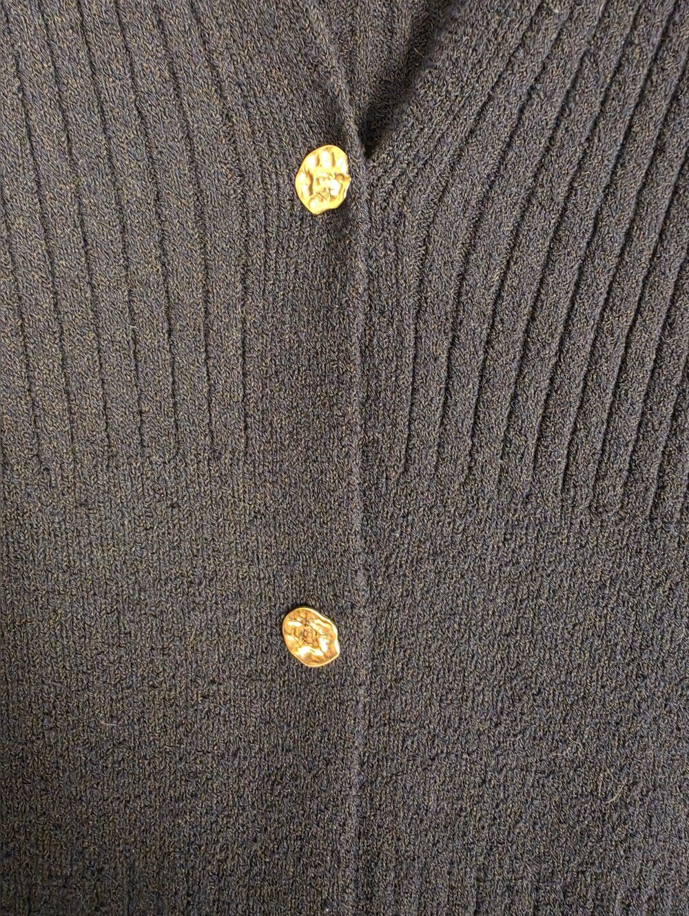 Zara Ribbed Knit Gold Button Front Long Sleeve Midi Dress - Picture 4 of 6